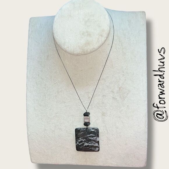 Bundle Sale 3 for $15 | Stone Pendant Necklace – 1.5” Marbled Square - Picture 3 of 8